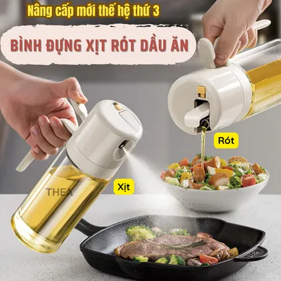 Chai thủy tinh đựng dầu ăn, bình đựng dầu ăn, lọ đựng gia vị thủy tinh 2in1, xịt, rót dầu thông minh 550ml - THEA