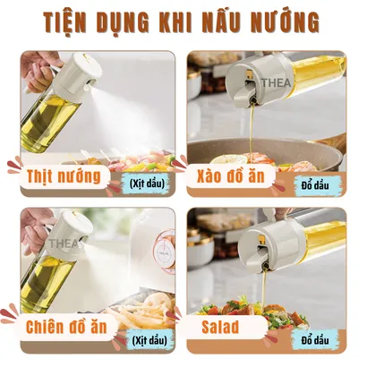 Chai thủy tinh đựng dầu ăn, bình đựng dầu ăn, lọ đựng gia vị thủy tinh 2in1, xịt, rót dầu thông minh 550ml - THEA