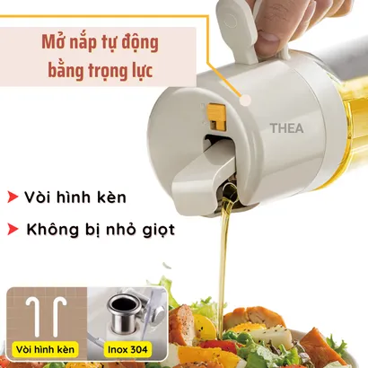 Chai thủy tinh đựng dầu ăn, bình đựng dầu ăn, lọ đựng gia vị thủy tinh 2in1, xịt, rót dầu thông minh 550ml - THEA