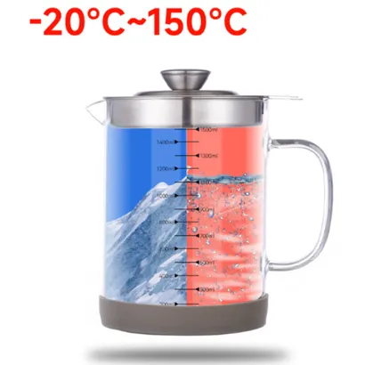 Bình đựng dầu ăn thủy tinh có lưới lọc cặn inox 304 chia vạch 1000-1500ml - THEA KITCHEN