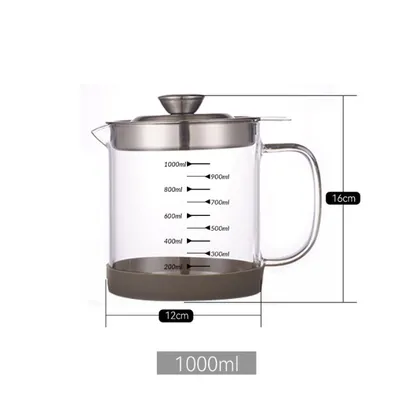 Bình đựng dầu ăn thủy tinh có lưới lọc cặn inox 304 chia vạch 1000-1500ml - THEA KITCHEN