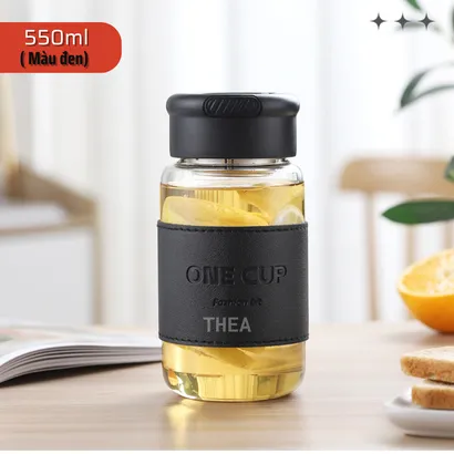 Bình đựng nước thủy tinh, cốc thủy tinh đẹp, chịu nhiệt đựng trà, nước ép trái cây, có lõi lọc inox 304 - THEA