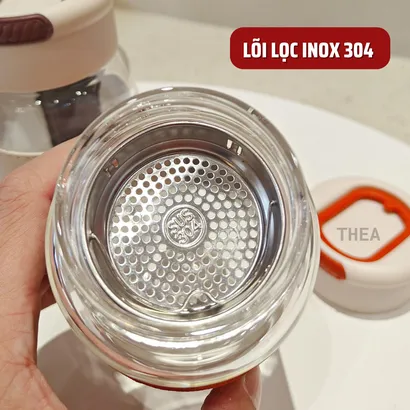 Bình đựng nước thủy tinh, cốc thủy tinh đẹp, chịu nhiệt đựng trà, nước ép trái cây, có lõi lọc inox 304 - THEA
