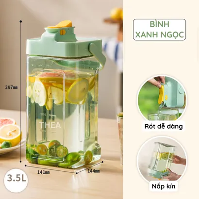 Bình đựng nước nhựa có vòi để tủ lạnh cao cấp chịu nhiệt, chai đựng nước ép,  trái cây, trà sữa có quai xách 3.5L - THEA