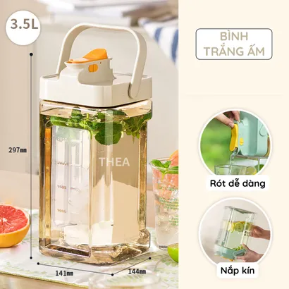 Bình đựng nước nhựa có vòi để tủ lạnh cao cấp chịu nhiệt, chai đựng nước ép,  trái cây, trà sữa có quai xách 3.5L - THEA