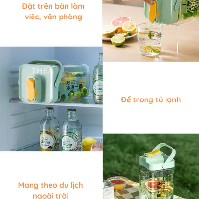 Bình đựng nước nhựa có vòi để tủ lạnh cao cấp chịu nhiệt, chai đựng nước ép,  trái cây, trà sữa có quai xách 3.5L - THEA