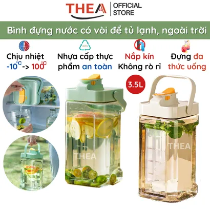 Bình đựng nước nhựa có vòi để tủ lạnh cao cấp chịu nhiệt, chai đựng nước ép,  trái cây, trà sữa có quai xách 3.5L - THEA