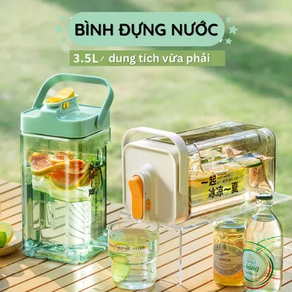 Bình đựng nước nhựa có vòi để tủ lạnh cao cấp chịu nhiệt, chai đựng nước ép,  trái cây, trà sữa có quai xách 3.5L - THEA