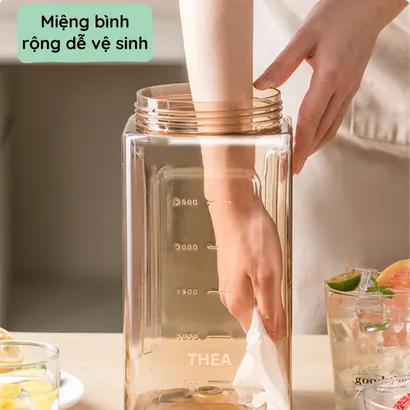 Bình đựng nước nhựa có vòi để tủ lạnh cao cấp chịu nhiệt, chai đựng nước ép,  trái cây, trà sữa có quai xách 3.5L - THEA