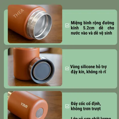 Bình nước giữ nhiệt inox mini cao cấp, cốc giữ nhiệt nóng lạnh coffee inox 316 dung tích 230-450ml đựng đa đồ uống -THEA