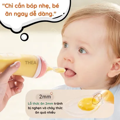 Bình thìa ăn dặm cho bé bằng silicone cao cấp kháng khuẩn với 3 kiểu lỗ rót phù hợp cho bé ở nhiều giai đoạn ăn dặm-THEA với 3 kiểu lỗ rót phù hợp cho bé ở nhiều giai đoạn ăn dặm-THEA