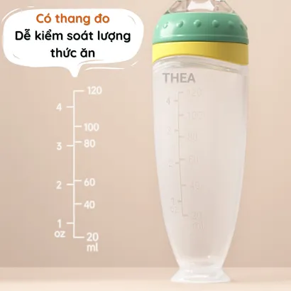 Bình thìa ăn dặm cho bé bằng silicone cao cấp kháng khuẩn với 3 kiểu lỗ rót phù hợp cho bé ở nhiều giai đoạn ăn dặm-THEA với 3 kiểu lỗ rót phù hợp cho bé ở nhiều giai đoạn ăn dặm-THEA