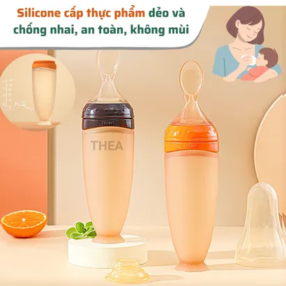 Bình thìa ăn dặm cho bé bằng silicone cao cấp kháng khuẩn với 3 kiểu lỗ rót phù hợp cho bé ở nhiều giai đoạn ăn dặm-THEA với 3 kiểu lỗ rót phù hợp cho bé ở nhiều giai đoạn ăn dặm-THEA