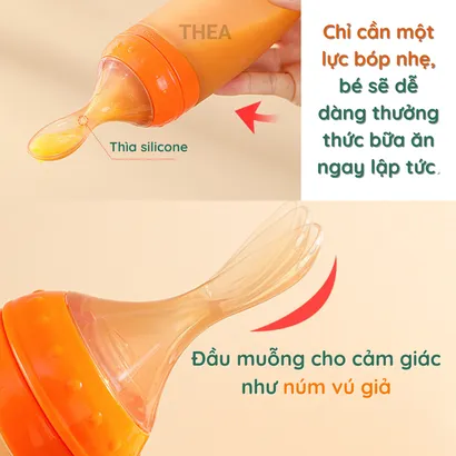 Bình thìa ăn dặm cho bé bằng silicone cao cấp kháng khuẩn với 3 kiểu lỗ rót phù hợp cho bé ở nhiều giai đoạn ăn dặm-THEA với 3 kiểu lỗ rót phù hợp cho bé ở nhiều giai đoạn ăn dặm-THEA