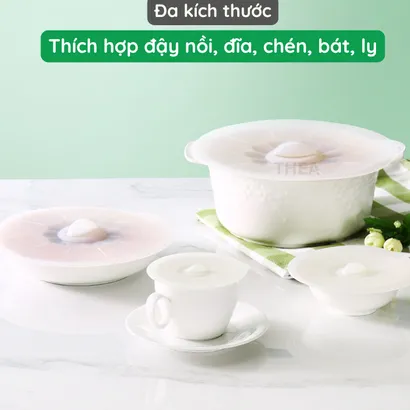 Bộ 5 nắp silicone đậy thực phẩm tủ lạnh, nồi, tô, bát, dĩa sử dụng an toàn cho lò vi sóng đa kích thước - THEA