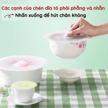Bộ 5 nắp silicone đậy thực phẩm tủ lạnh, nồi, tô, bát, dĩa sử dụng an toàn cho lò vi sóng đa kích thước - THEA
