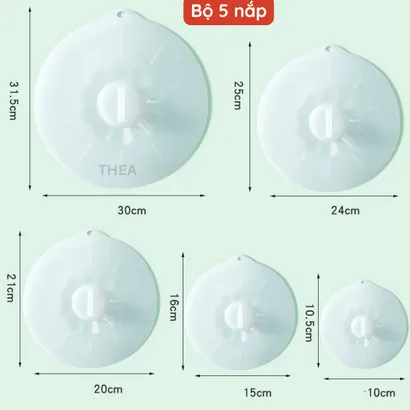 Bộ 5 nắp silicone đậy thực phẩm tủ lạnh, nồi, tô, bát, dĩa sử dụng an toàn cho lò vi sóng đa kích thước - THEA