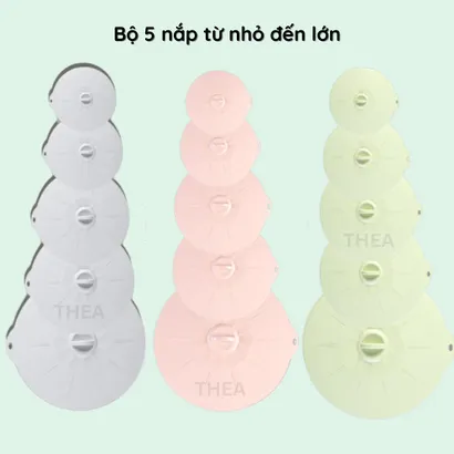 Bộ 5 nắp silicone đậy thực phẩm tủ lạnh, nồi, tô, bát, dĩa sử dụng an toàn cho lò vi sóng đa kích thước - THEA