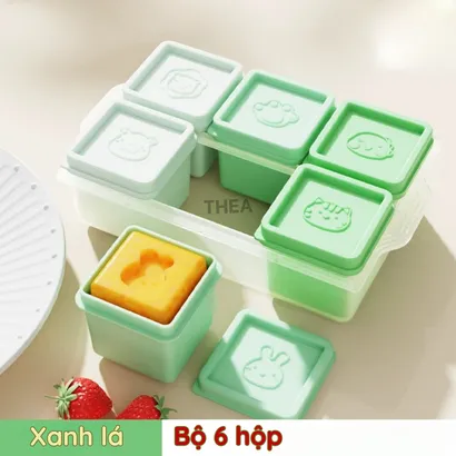 Bộ 6 Hộp trữ đông đồ ăn dặm cho bé, hộp silicone đựng thức ăn tủ lạnh, hộp chia đồ ăn dặm cho bé mini có nắp 110ml -THEA