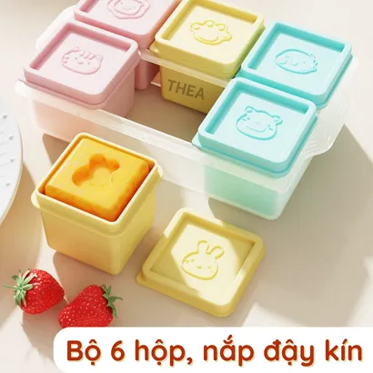 Bộ 6 Hộp trữ đông đồ ăn dặm cho bé, hộp silicone đựng thức ăn tủ lạnh, hộp chia đồ ăn dặm cho bé mini có nắp 110ml -THEA