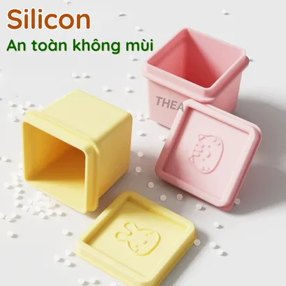 Bộ 6 Hộp trữ đông đồ ăn dặm cho bé, hộp silicone đựng thức ăn tủ lạnh, hộp chia đồ ăn dặm cho bé mini có nắp 110ml -THEA