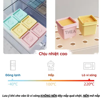 Bộ 6 Hộp trữ đông đồ ăn dặm cho bé, hộp silicone đựng thức ăn tủ lạnh, hộp chia đồ ăn dặm cho bé mini có nắp 110ml -THEA