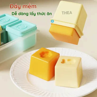 Bộ 6 Hộp trữ đông đồ ăn dặm cho bé, hộp silicone đựng thức ăn tủ lạnh, hộp chia đồ ăn dặm cho bé mini có nắp 110ml -THEA