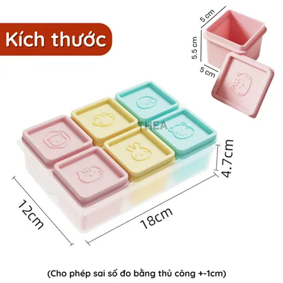 Bộ 6 Hộp trữ đông đồ ăn dặm cho bé, hộp silicone đựng thức ăn tủ lạnh, hộp chia đồ ăn dặm cho bé mini có nắp 110ml -THEA