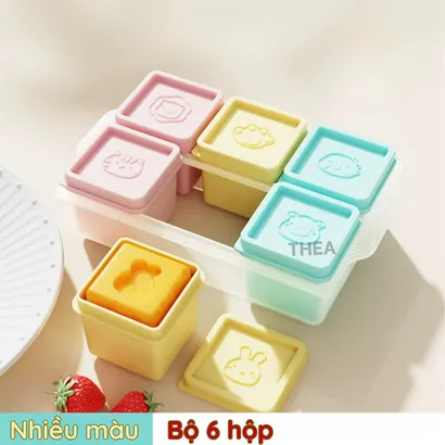 Bộ 6 Hộp trữ đông đồ ăn dặm cho bé, hộp silicone đựng thức ăn tủ lạnh, hộp chia đồ ăn dặm cho bé mini có nắp 110ml -THEA