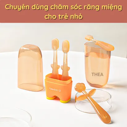 Bộ bàn chải đánh răng silicone cho bé, rơ lưỡi, vệ sinh lưỡi cho bé 0-18 tháng tuổi an toàn 3 in 1 - THEA