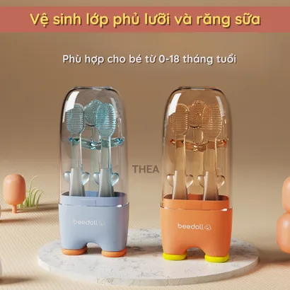 Bộ bàn chải đánh răng silicone cho bé, rơ lưỡi, vệ sinh lưỡi cho bé 0-18 tháng tuổi an toàn 3 in 1 - THEA