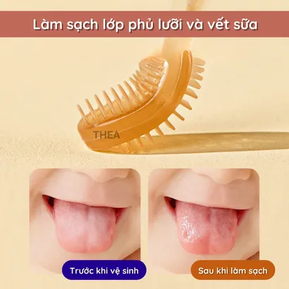 Bộ bàn chải đánh răng silicone cho bé, rơ lưỡi, vệ sinh lưỡi cho bé 0-18 tháng tuổi an toàn 3 in 1 - THEA