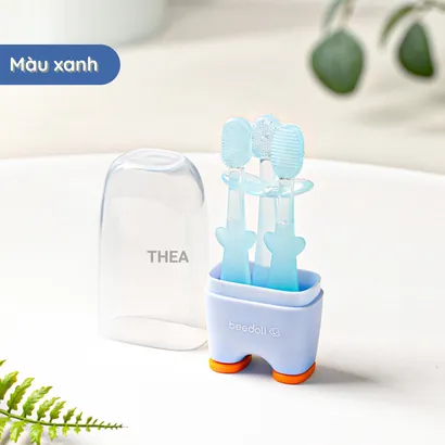 Bộ bàn chải đánh răng silicone cho bé, rơ lưỡi, vệ sinh lưỡi cho bé 0-18 tháng tuổi an toàn 3 in 1 - THEA