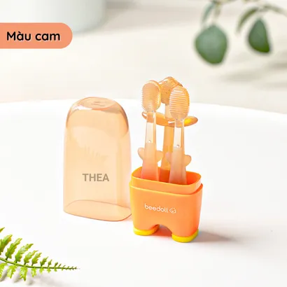 Bộ bàn chải đánh răng silicone cho bé, rơ lưỡi, vệ sinh lưỡi cho bé 0-18 tháng tuổi an toàn 3 in 1 - THEA
