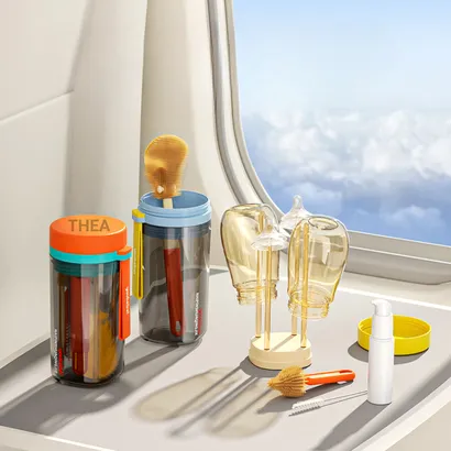 Bộ cọ rửa bình sữa silicone, dụng cụ vệ sinh bình sữa, núm ti, ống hút di động, đa năng, nhỏ gọn đi du lịch cho bé -THEA