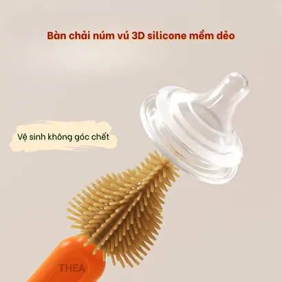 Bộ cọ rửa bình sữa silicone, dụng cụ vệ sinh bình sữa, núm ti, ống hút di động, đa năng, nhỏ gọn đi du lịch cho bé -THEA