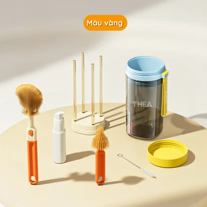 Bộ cọ rửa bình sữa silicone, dụng cụ vệ sinh bình sữa, núm ti, ống hút di động, đa năng, nhỏ gọn đi du lịch cho bé -THEA