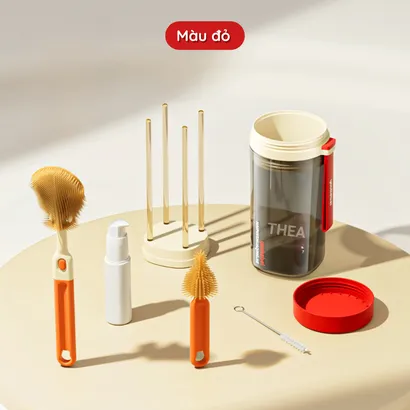Bộ cọ rửa bình sữa silicone, dụng cụ vệ sinh bình sữa, núm ti, ống hút di động, đa năng, nhỏ gọn đi du lịch cho bé -THEA