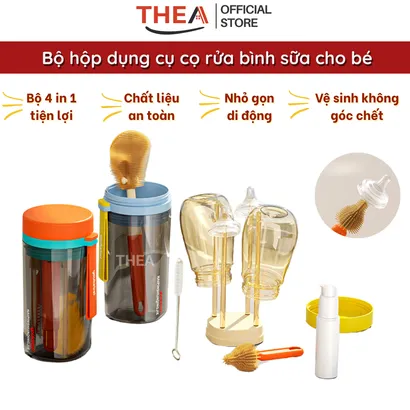 Bộ cọ rửa bình sữa silicone, dụng cụ vệ sinh bình sữa, núm ti, ống hút di động, đa năng, nhỏ gọn đi du lịch cho bé -THEA
