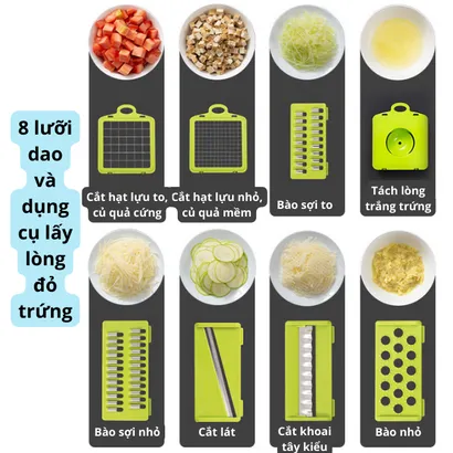 Bộ dụng cụ nạo bào sợi cắt lát rau củ quả đa năng kháng khuẩn kèm rổ 8 in 1 bảo vệ tay nhỏ gọn tiện ích –THEA kitchen