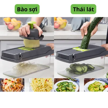 Bộ dụng cụ nạo bào sợi cắt lát rau củ quả đa năng kháng khuẩn kèm rổ 8 in 1 bảo vệ tay nhỏ gọn tiện ích –THEA kitchen