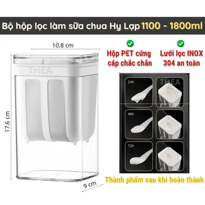 Bộ hộp dụng cụ lọc làm sữa chua Hy Lạp tách nước whey tại nhà với lưới lọc inox 304 cao cấp an toàn dễ làm, dễ vệ sinh – THEA