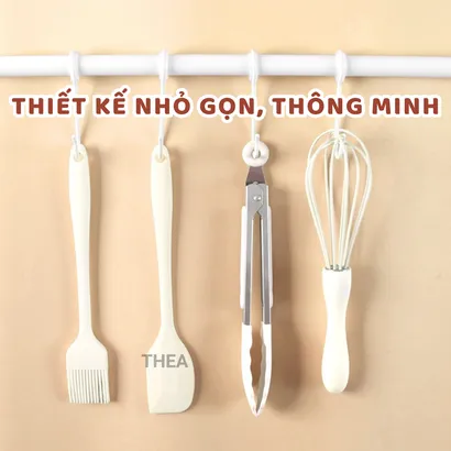 Cây đánh trứng cầm tay, dụng cụ đánh trứng inox tay cầm silicone trắng thanh lịch - THEA