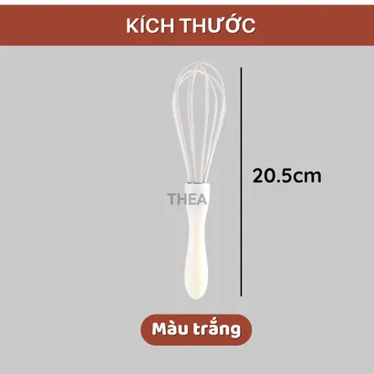 Cây đánh trứng cầm tay, dụng cụ đánh trứng inox tay cầm silicone trắng thanh lịch - THEA