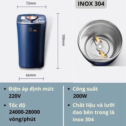 Máy xay nghiền bột khô mini cầm tay đa năng công suất 200W - THEA KITCHEN
