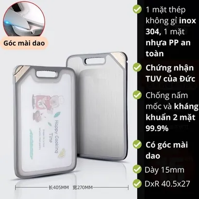Thớt 2 mặt inox 304, gỗ mun dày kháng khuẩn cao cấp [Loại 1 chứng nhận TUV Đức] siêu bền chống nấm mốc đến 99% -THEA