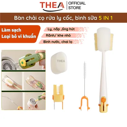 Cọ rửa bình sữa  ly cốc mút xốp đa năng, dụng cụ cọ rửa ống hút, khe rãnh nắp bình nước đa năng 5 in 1 - THEA