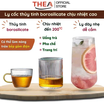 Cốc ly thủy tinh đẹp dễ thương chịu nhiệt cao uống trà, cafe, uống rượu, decor, pha chế cao cấp 500ml - THEA