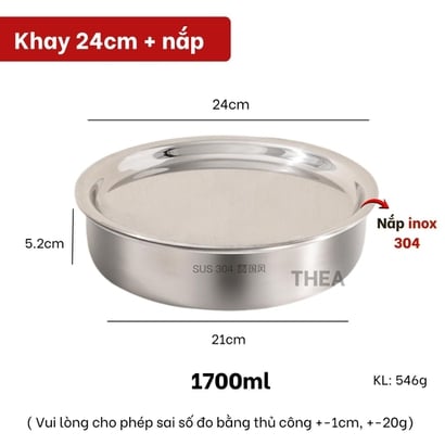 Khay inox 304 đựng đồ ăn, khay hấp inox 304 có nắp đậy đựng thực phẩm, Khay tròn inox đựng thức ăn, làm bánh đa năng - THEA