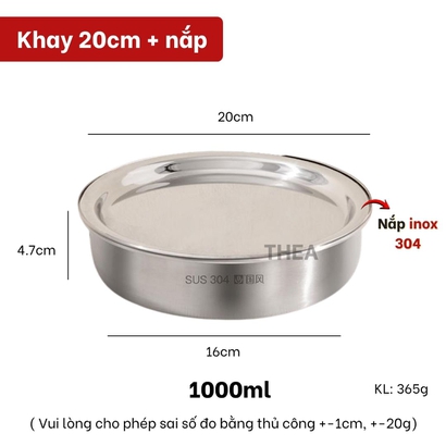 Khay inox 304 đựng đồ ăn, khay hấp inox 304 có nắp đậy đựng thực phẩm, Khay tròn inox đựng thức ăn, làm bánh đa năng - THEA